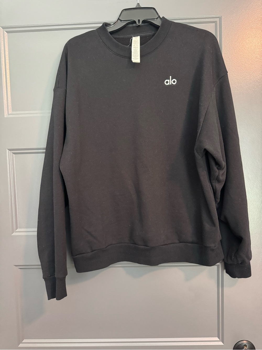 ALO Yoga Black Crewneck Sweatshirt with White Logo